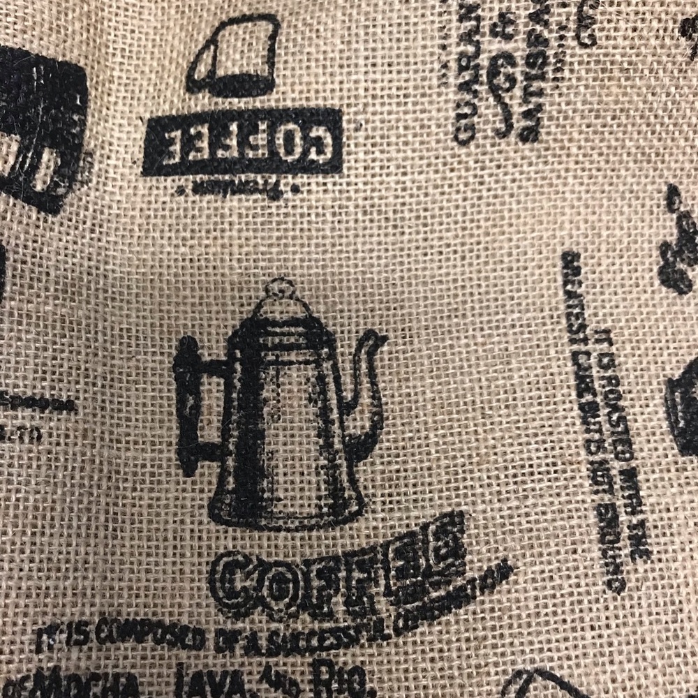 Vintage Coffee-Themed Burlap Fabric